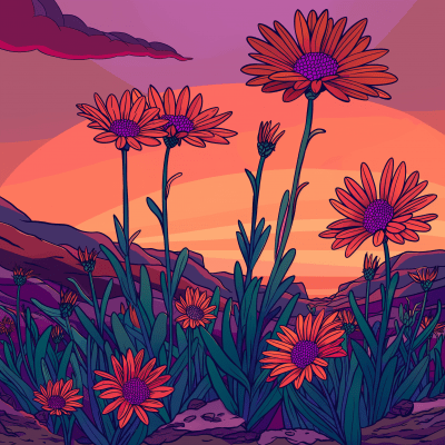 Mojave Aster Sunset Illustration