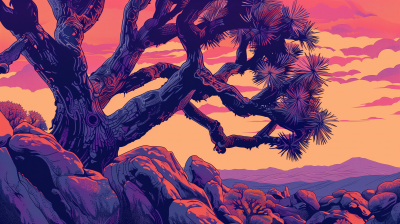 Closeup of a Joshua Tree in Sunset Colors