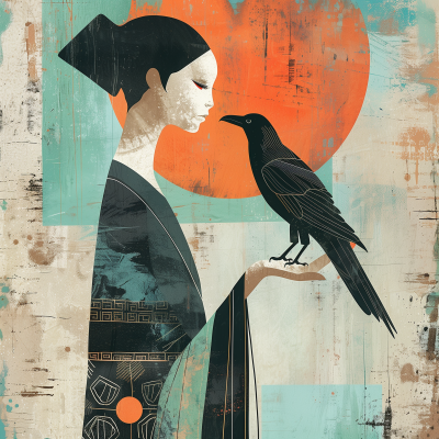 Modern East Asian Woman Holding Crow