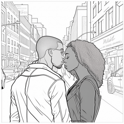 Young Black African American Couple Kissing Coloring Page