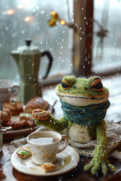 Cozy Frog on a Rainy Day