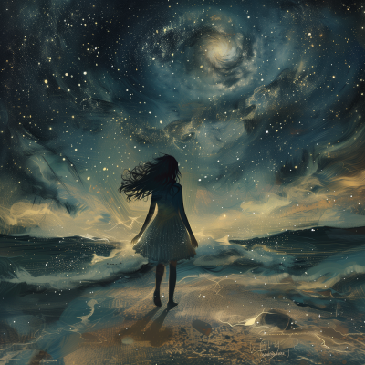 Ethereal Girl in Starry Night