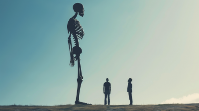 Giant Human Skeleton in a Crowd