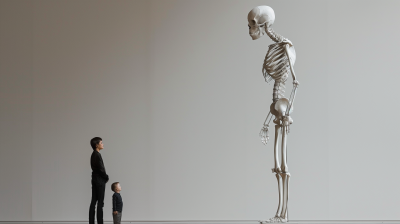 Giant Skeleton Towering Over Small Figures