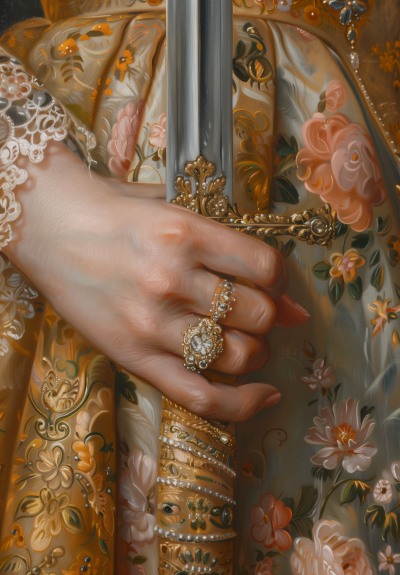 Golden Sword Hilt Oil Painting