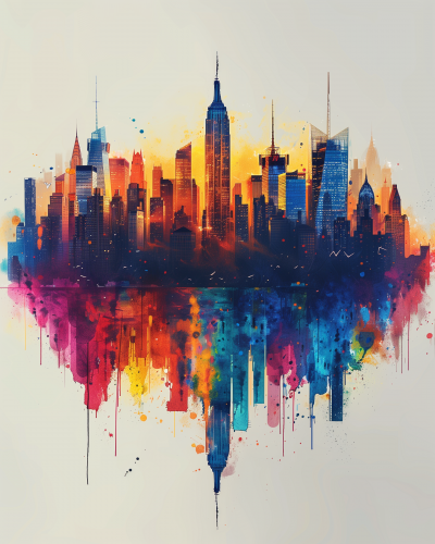 Colorful Graffiti New York City Skyline Vector Illustration