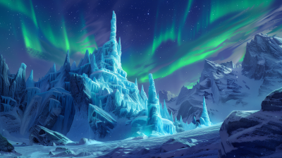 Ice Castle Under Aurora Borealis