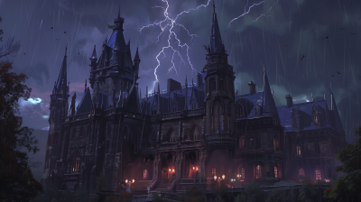 Gothic Castle Halloween Night Illustration
