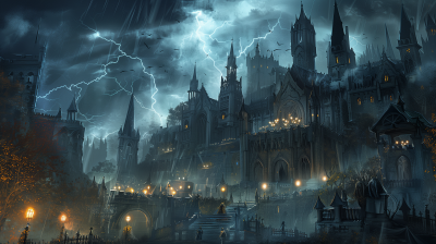 Gothic Castle on Halloween Night