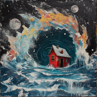 Red Cottage House in Ice Comet