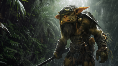 Goblin Warrior in Raining Jungle