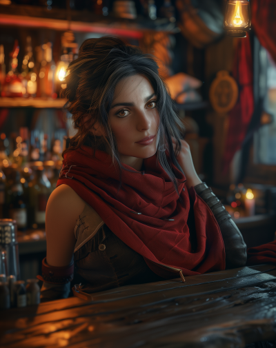 Fantasy Female Druidic Bartender at Tavern