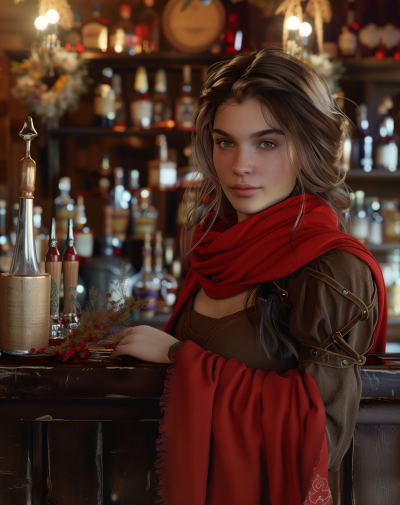 Medieval Female Druidic Bartender at Tavern
