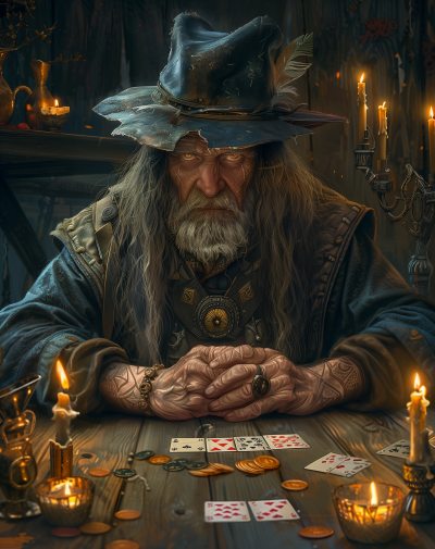 Medieval Gruff Man Playing Cards