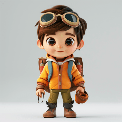Cute Little Boy Cartoon Character in Adventure Clothes