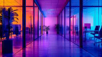 Office lights in purple, teal, and orange colors