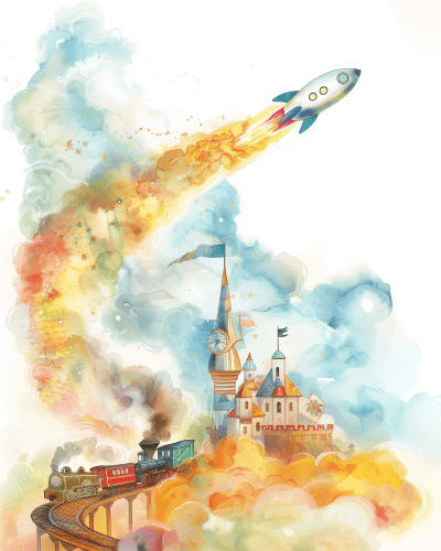 Whimsical Rocketship Illustration