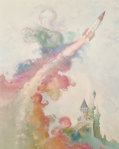 Whimsical Rocketship Painting