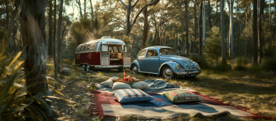 Vintage Beetle and Airstream Bambi in Australian Setting