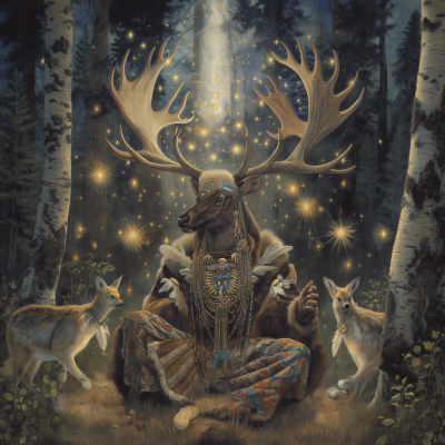 Enlightened Elk Chief Wizard in Forest