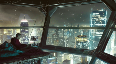 Dystopian City Bedroom at Night
