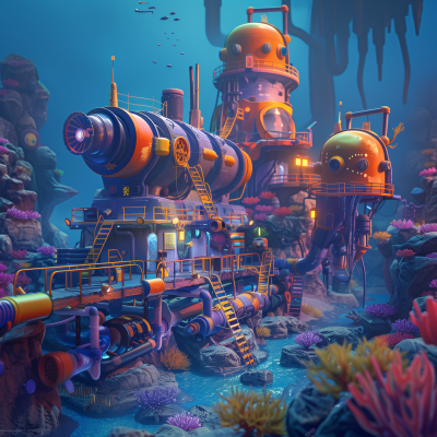 Cartoony Underwater Base with Playful Characters