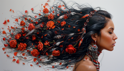 Native American Side Profile with Roses