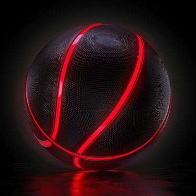 Flying Basketball with Red Neon Elements