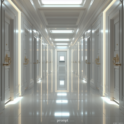 Light-Filled White Hallway with Golden Doorknobs