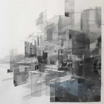 Fragmented Cityscape on Tracing Paper