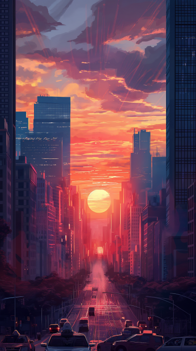 Cartoonish Sunset in the City