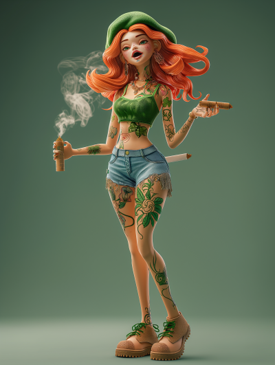 Colorful Irish Woman 3D Cartoon Character Illustration