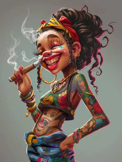 Colorful Cartoon Character with Tattoos