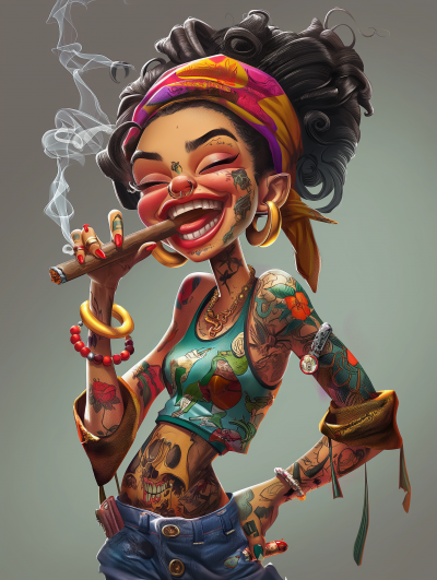 Crazy Tattooed Woman Illustration