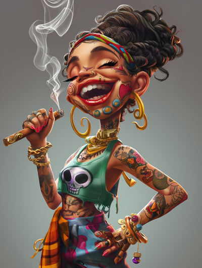 Crazy Tattooed Woman Illustration