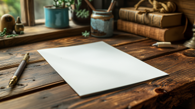 Blank Paper on Mahogany Desk