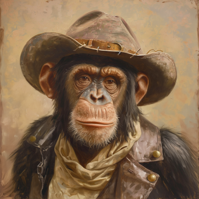 Old Oil Painting of a Cowboy Chimpanzee