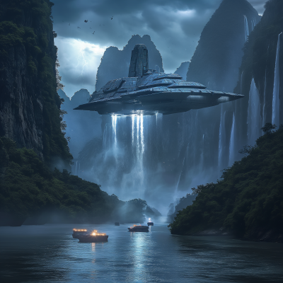 Enormous Spaceship Emerging from Water