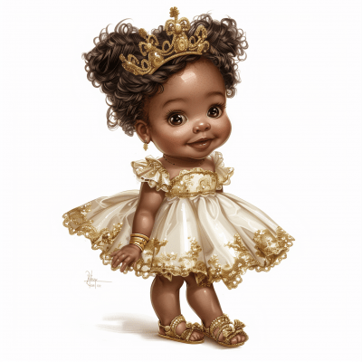 Hyper Realistic African American Princess Baby Girl Illustration