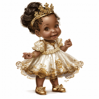 Hyper Realistic Newborn African American Princess Baby Girl Illustration