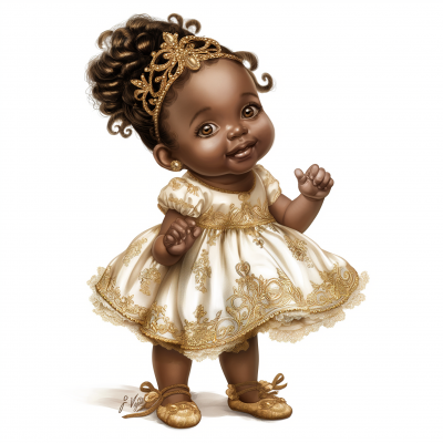 Hyper Realistic Newborn African American Princess Baby Girl Illustration