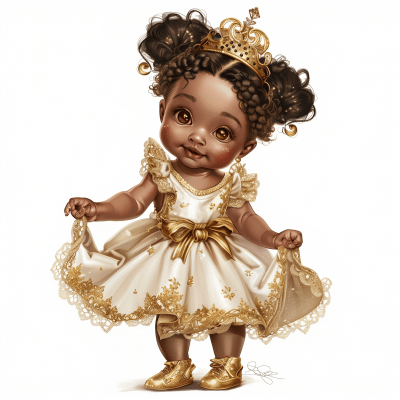 Dainty African American Princess Baby Girl Illustration