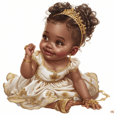 Newborn African American Princess Baby Girl Illustration