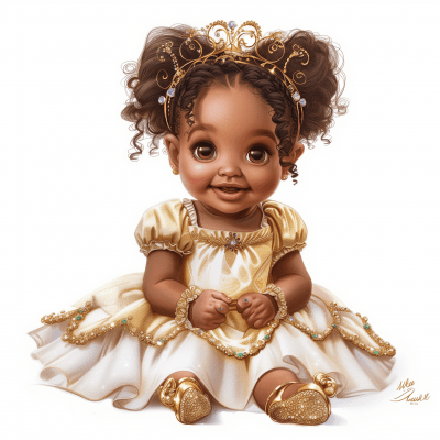 African American Princess Baby Girl Illustration