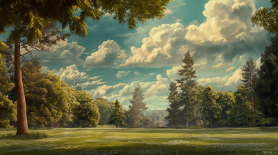 Matte Painting of Park with Tall Trees