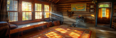 Warm Cabin Interior at Summer Sunset