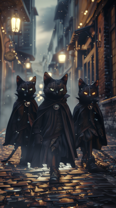 Medieval Anthropomorphic Cats in Steampunk Alley