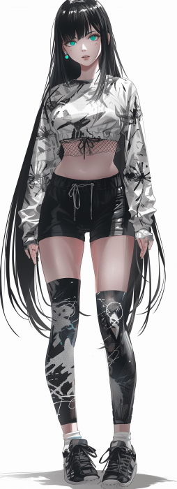 Anime Woman in Black Shorts