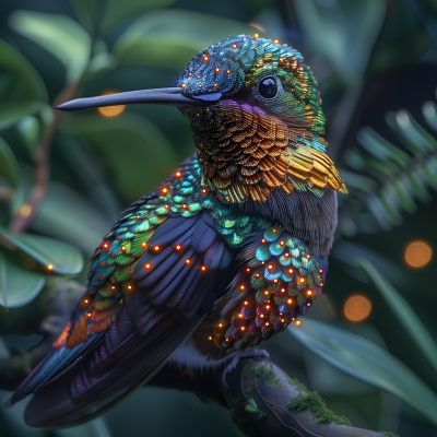 Bioluminescent Hummingbird in Tropical Jungle