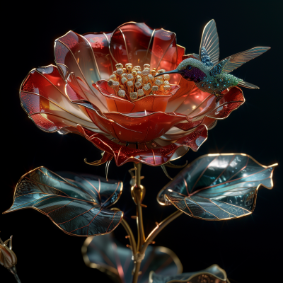 Liquid Rose and Hummingbird